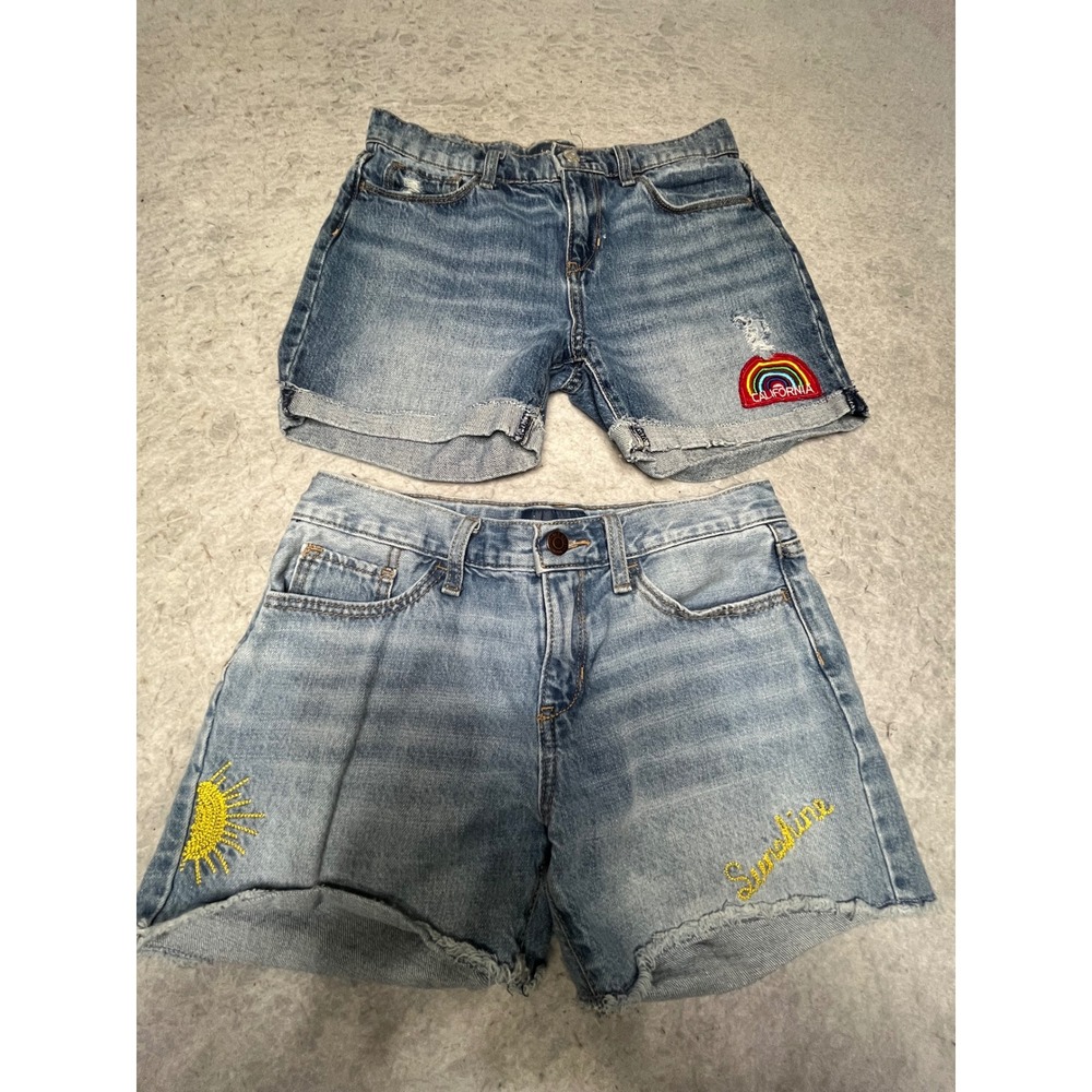 Old Navy Girls Denim Shorts 14 Bundle Rainbow Sunshine embroidered 2 Pack‎